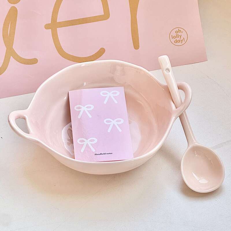 粉色ins风蝴蝶结陶瓷餐具套装面碗家用饭碗盘子釉下彩好看少女心|undefined