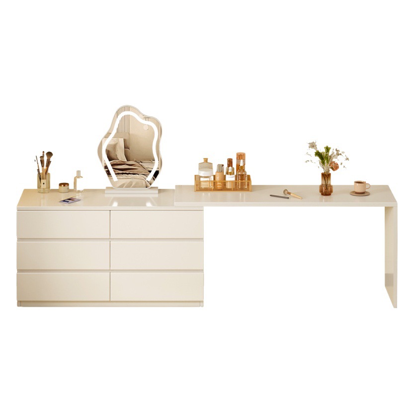 Mesa de maquillaje pecho de cajones integrado esquina gabinete retráctil cama cola de almacenamiento de gabinete crema estilo dormitorio principal Escritorio de almacenamiento cómoda
