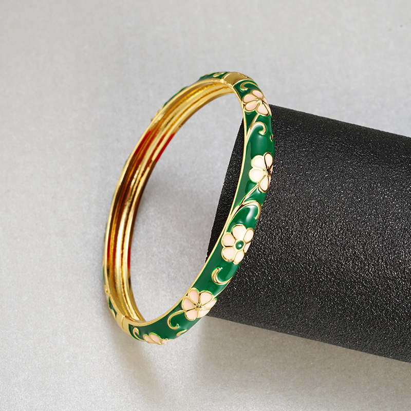 Nueva pulsera de 18k de galvanoplastia de oro de arena antigua china, pulsera de flor de aceite de lujo ligero, joyería de mano de alta calidad para mujer