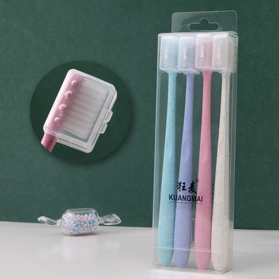 简约小麦秸秆牙刷4支装带护套成人家用细软毛小头牙刷厂家批发OEM|ru