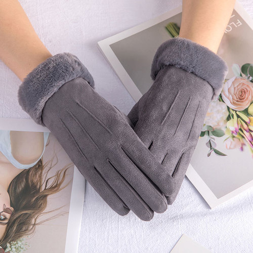 Ladies' Winter Spring Touch Screen Fleece Lined Warm Deer Skin Cute Student Gloves Cycling Winter Thick Cold Proof