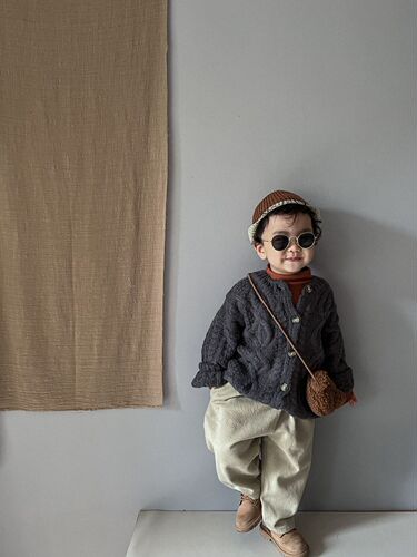 Spring new style literary and simple air-conditioned jacket for small and medium-sized children, loose long-sleeved mohair cardigan, sun protection, Korean style children's clothing