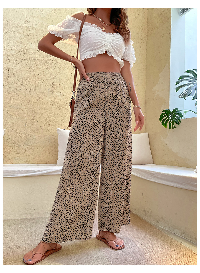 Print Holiday Style Black Casual Wide-leg Pants_voghion.com