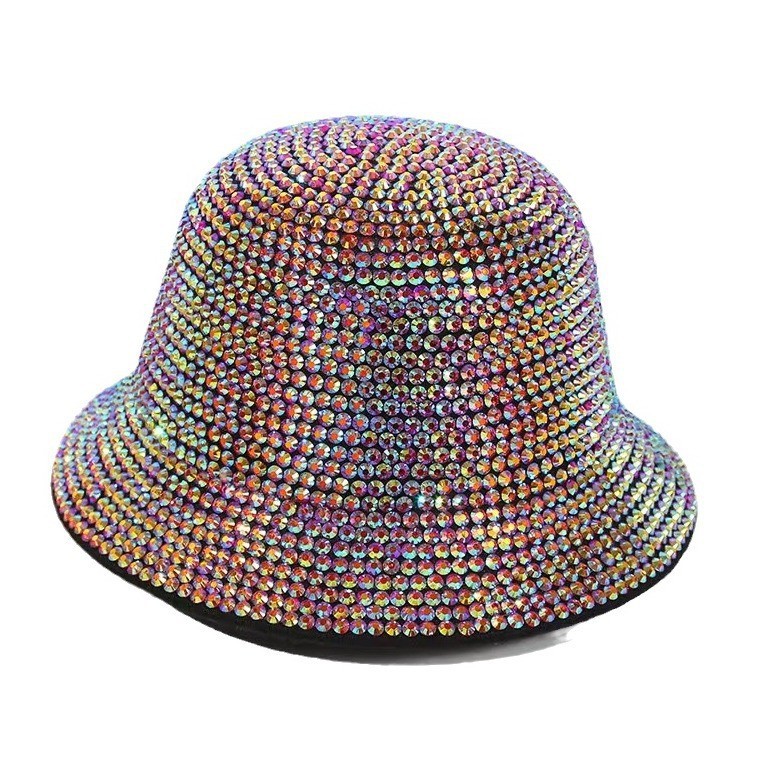 امرأة ريترو لامع اللون الصامد حجر الراين طنف واسعة قبعة دلو display picture 2