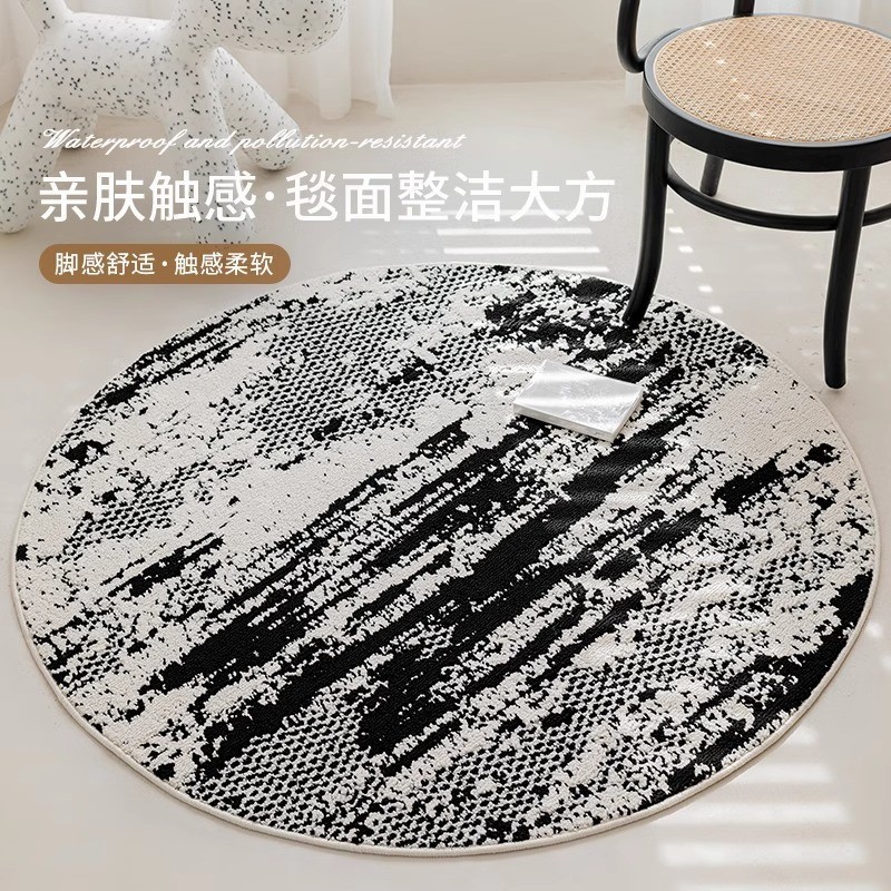 シンプルで高級感のある丸型カーペット、リビングルーム用防水防汚、書斎用、軽やかな高級感のある寝室用ベッドサイドマット、洗わずに拭き取れます。|undefined