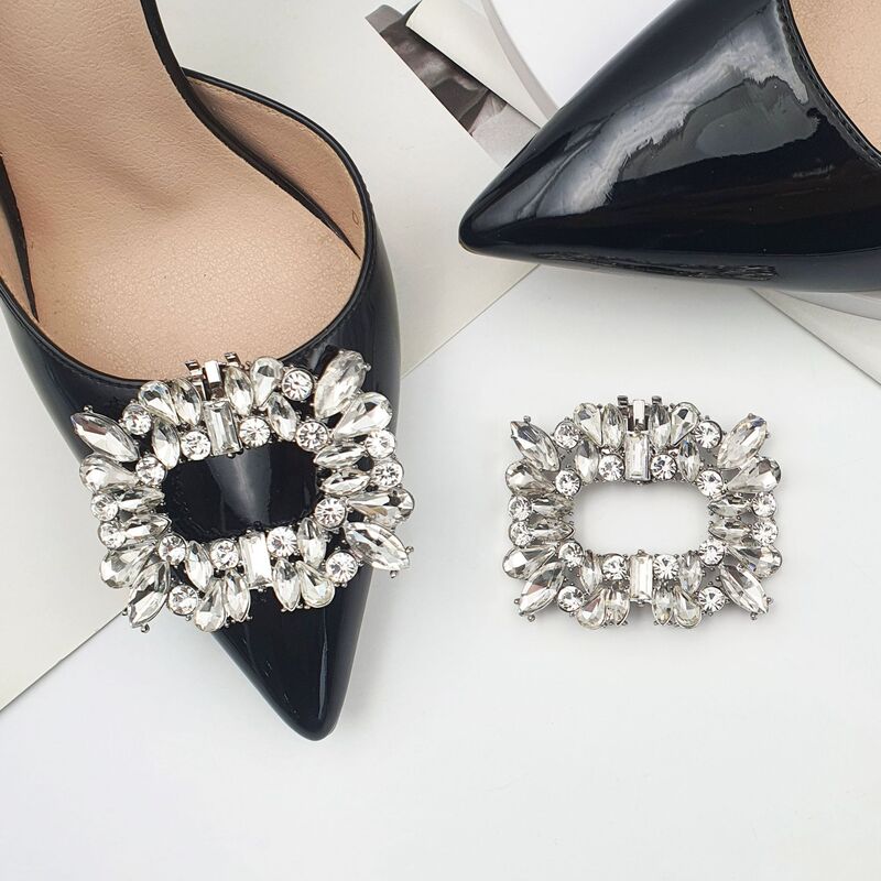 One Pack of Cross-Border Popular Detachable Clip-On Square Rhinestone Crystal Shoe Decorations, Shoe Buckles, Shoe Accessories