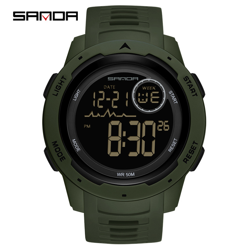 SANDA 2125 multifuncional electrónico impermeable deportes reloj de los hombres estudiante moda reloj de moda de los hombres