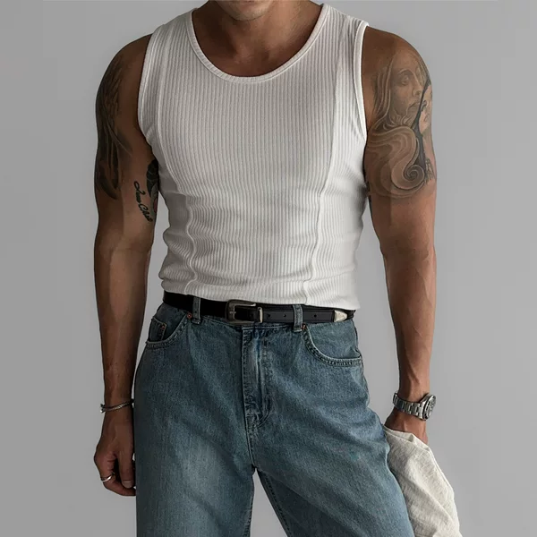 Striped Thread American Style High Elastic Tight Sports Vest Men's Summer Running Quick-drying Fitness Sleeveless Top