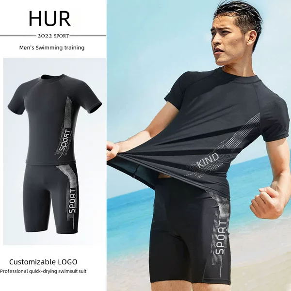 Hurun Swimsuit Men's Swimsuit Suit Teenager Adult Boys Large Size Swimming Top Men's Training Swimsuit