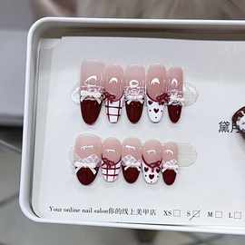 奈姿 纯手工穿戴甲秋冬新款E062手绘法式爱心蝴蝶款气质美甲贴片