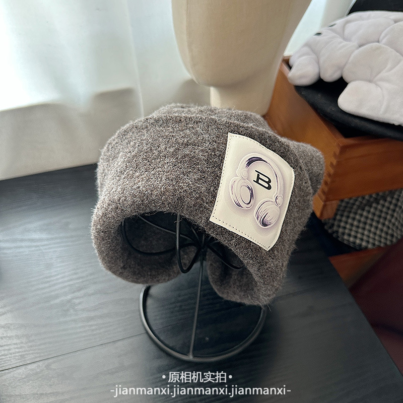 多色新款耳机贴布针织帽秋冬保暖日常百搭大头围宽松堆堆帽冷帽女|undefined