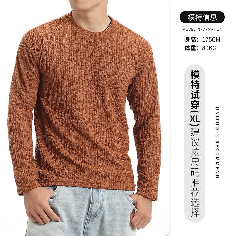 Otoño y invierno ropa de hombre lujosa alta sensación de cuello redondo de punto camiseta de manga larga simple camiseta de hilo de núcleo camiseta superior hombre