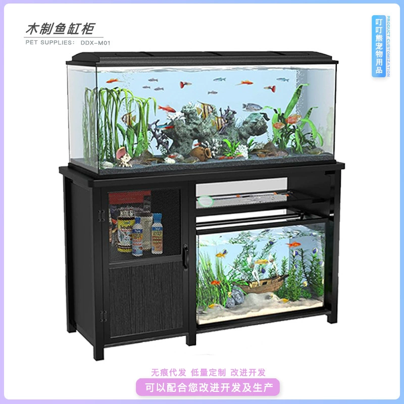Деревянный шкаф для аквариума из дерева из железа и дерева в сочетании со стойкой для аквариума с высокой нагрузкой для хранения рыболовных снастей Черный трансграничный Amazon