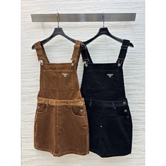 25早春の新型m系茶色のゆるい綿のコーデュロイのベストワンピース