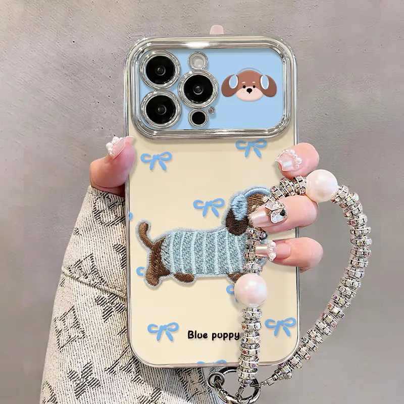 Three-Dimensional Dachshund Suitable for Apple 16 Mobile Phone Case Cartoon 17Promax New 14 Cute 15 Electroplating Large Window