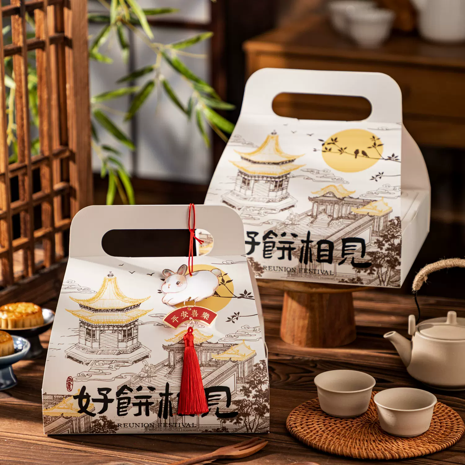 2025大月饼包装盒国风好饼相见1斤装500克中秋手工大福饼手提礼盒