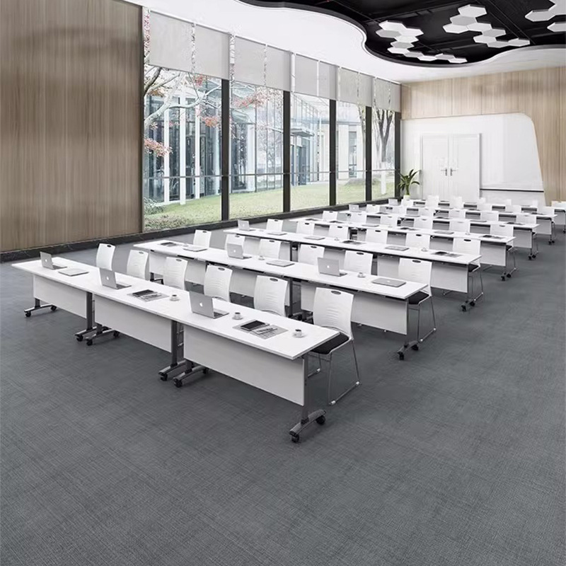Mesa de capacitación de conferencias plegable y silla combinada con mesa larga de empalme móvil, mesa de clase doble y silla, mesa de capacitación de personal de oficina