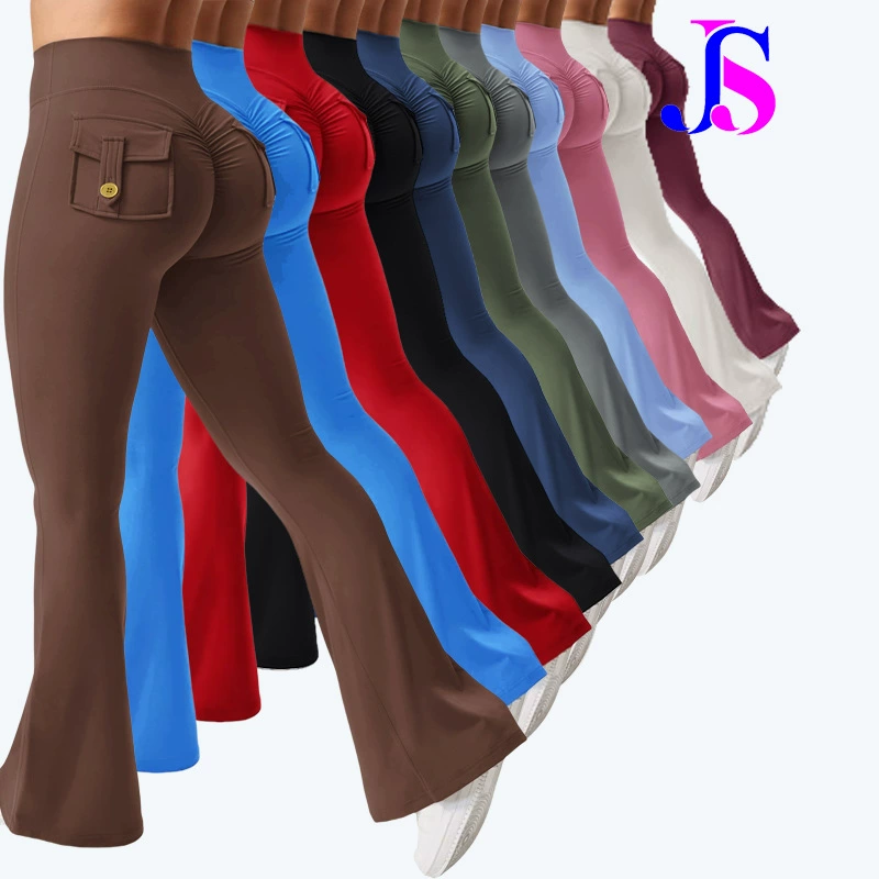 Nusi 15 цветов пуговицы персиковые бедра штаны йоги голые расклешенные брюки узкие фитнес спортивные штаны женские leggings
