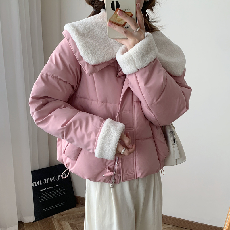Women's Short Puffer Jacket Shearling Collar Fall Winter