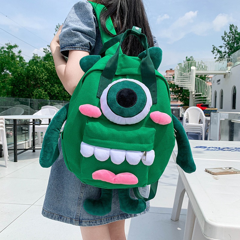 [live same] Cute cartoon backpack new style monster girl backpack travel large capacity canvas bag