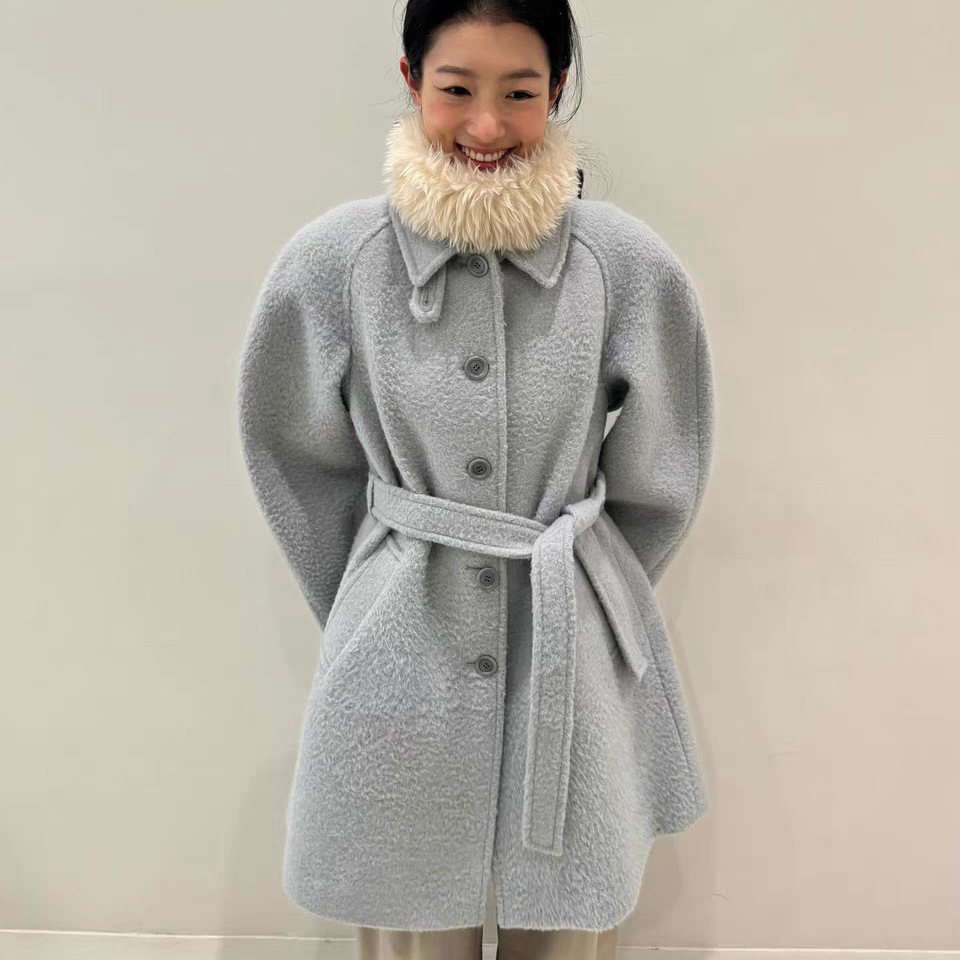 반품, 교환 불가 2024년 겨울 신상 한국 동대문 am*me*to 라펠 싱글버튼 벨트 코트