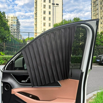 track sunshade for cars, pleated: Car curtains - black-ordinary-four-piece-set