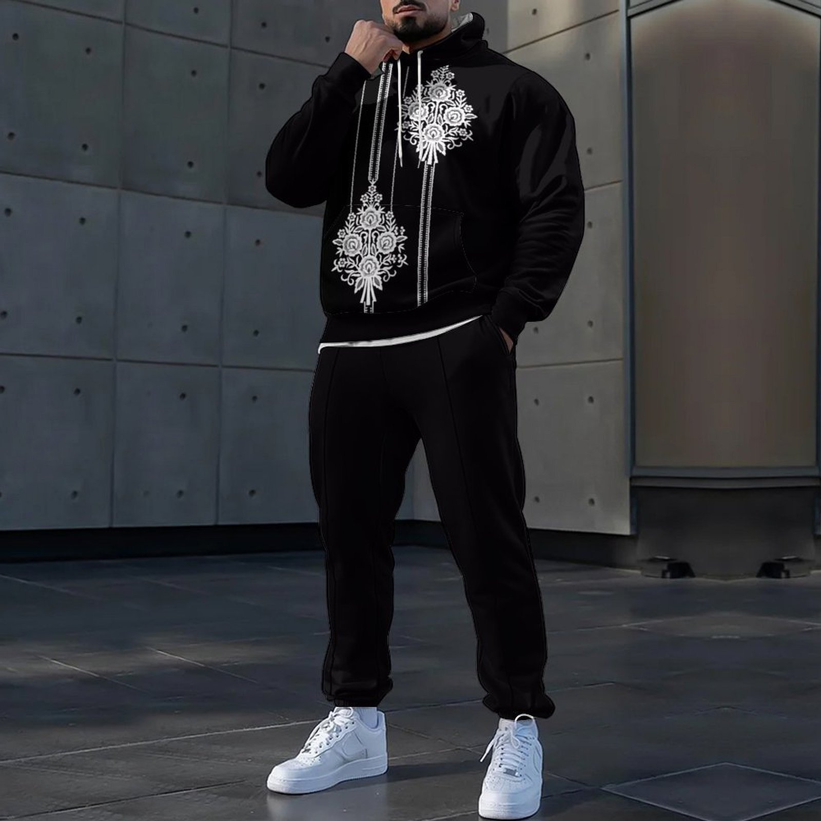 Traje de pantalón de suéter con capucha con estampado de animales 3D HD, MC11-ML1 de dos piezas de estilo perezoso y casual para el hogar