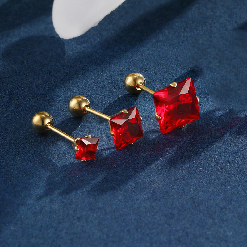 Xuping joyería de acero inoxidable tornillo torcedura hebilla pendientes cuadrados japonés y coreano personalidad de la moda azul pendientes de Gema artificial