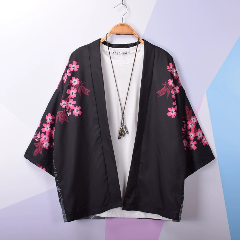 Рубашка с рукавом три четверти, мужской свободный кардиган, кимоно, китайский стиль, халат с карпом, куртка в японском стиле, ретро студенческая рубашка, тренд