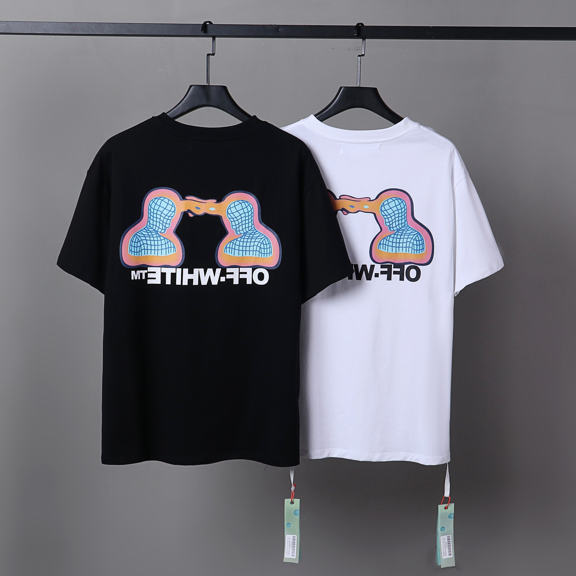 现货offwhale 体温感应人印花OS版型男款潮牌短袖一件代发