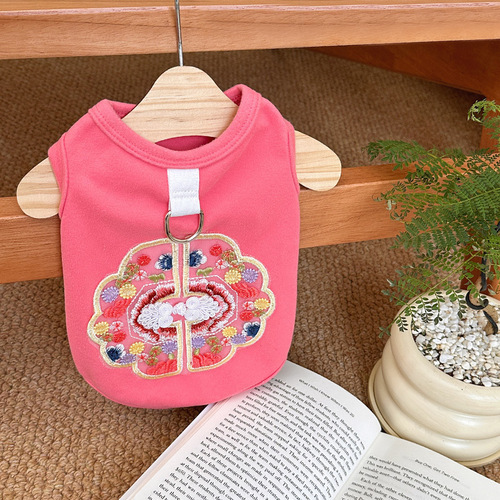 New spring and summer pet Chinese style dog and cat clothes Teddy Bichon Bear New Chinese style embroidery pulling vest