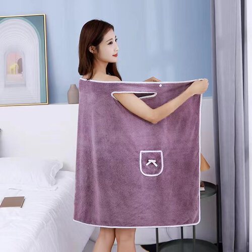 Wholesale wearable bath towel strap bath skirt coral fleece bath skirt soft absorbent thickening home use quick-drying bath skirt 