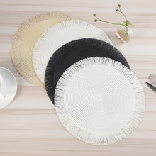 ins简约北欧风PP纸绳流苏餐垫圆形编织隔热防烫垫餐桌盘杯垫锅垫
