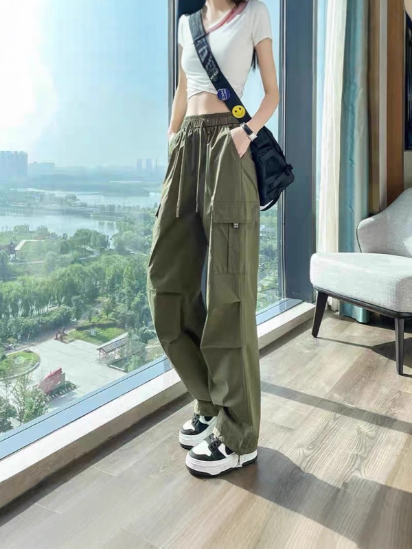 美式复古速干工装裤女夏春秋新款高腰束脚防晒运动休闲登山阔腿裤|undefined