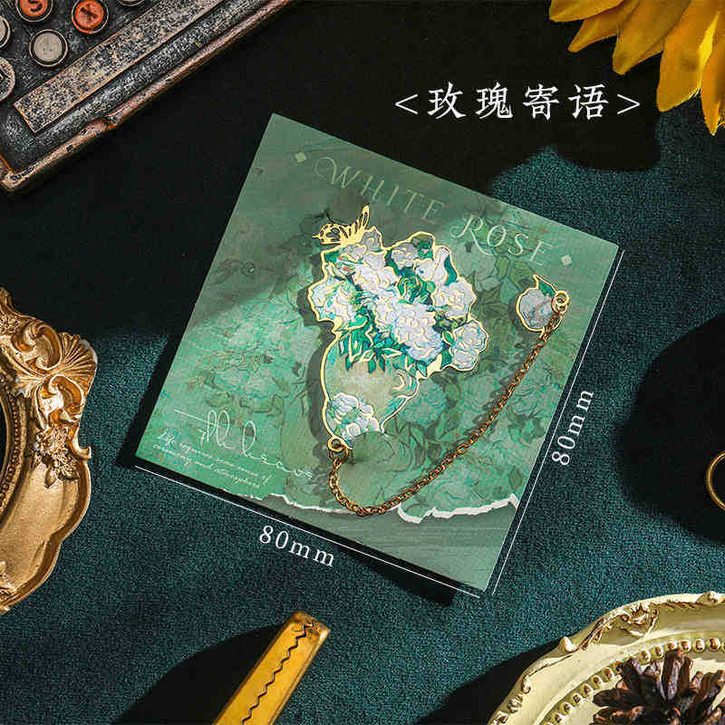 Van Gogh Metal Bookmark Quiet Flower Language Series ins Estilo pequeño fresco y divertido Clip de página de libro de flores simple creativo