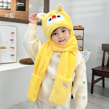 帽子手套围巾一体三件套儿童秋冬季保暖三合一体帽可爱卡通小企鹅