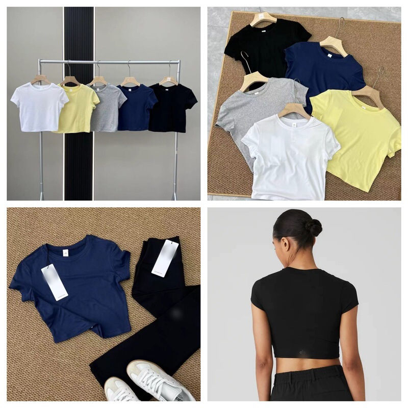 Alogant Sports Fitness Yoga Wear Short-Sleeved T-Shirt Summer Women's Short Half-Sleeved Crop Top Breathable and Comfortable