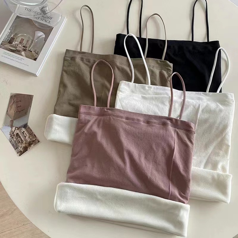 冬季保暖小吊带背心女加绒加厚一体美背抹胸带胸垫打底内搭外穿