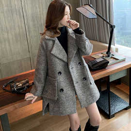 大码毛呢外套女2025秋冬新款赫本风复古加厚小个子中长款呢子大衣