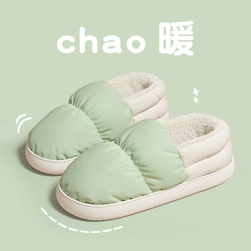 Пуховые хлопчатобумажные тапочки женские сумки и водонепроницаемые крытые хлопчатобумажные туфли на толстой подошве домашние тапочки теплые хлопчатобумажные туфли для мужчин