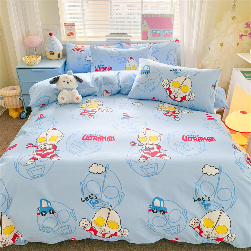 Cross-Border Ultraman Cotton Four-Piece Set Cartoon Pure Cotton Boys and Girls Student Dormitory Kidsren's Bed Sheetss and Quilt Covers