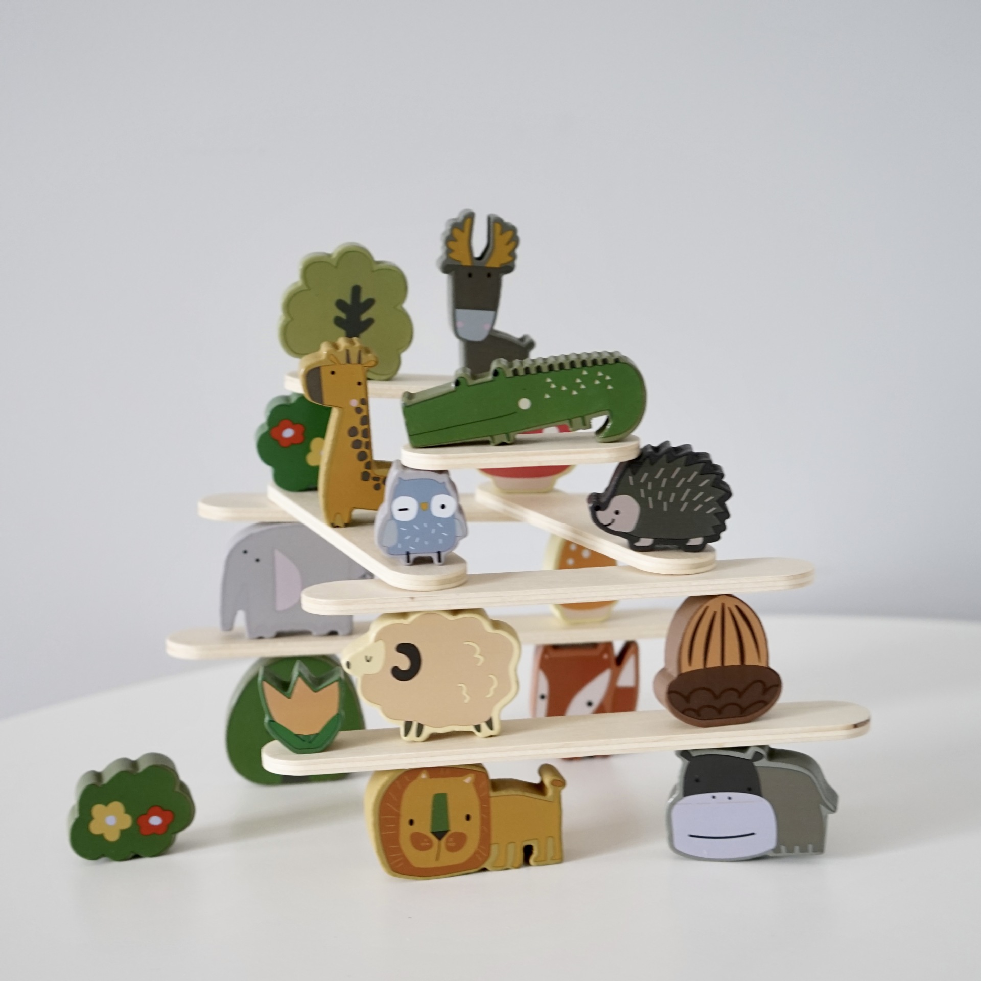 Equilibrio bloques de construcción diversión animal apilado alta jengle coordinación mano-ojo concentración de los niños educación temprana juguetes de madera