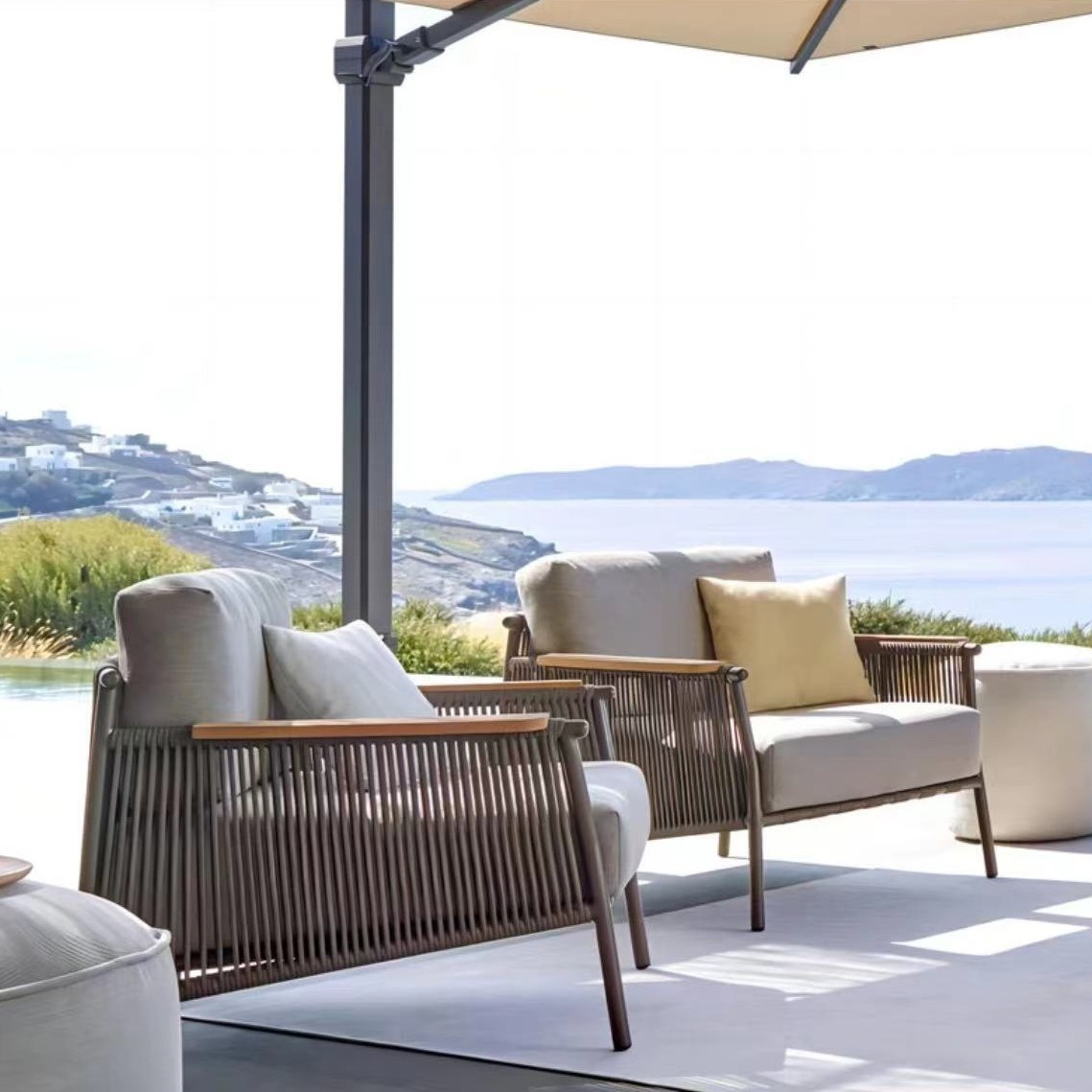 Sofá de caña al aire libre a prueba de agua y protección solar patio al aire libre ocio balcón sofá combinación de caña silla muebles de jardín