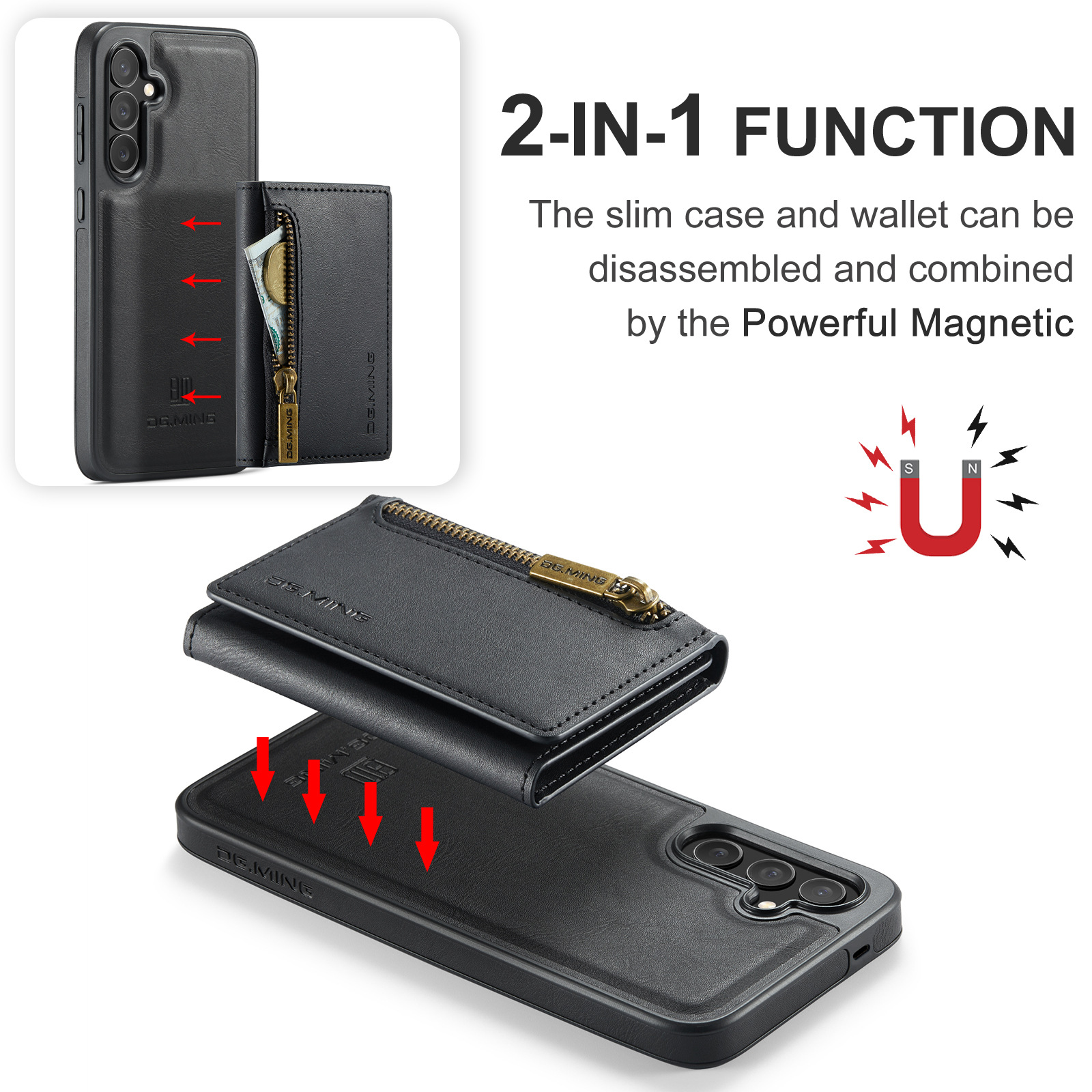 M5 für Samsung S24 magnetische kabellose Ladetelefonhülle S24 Plus Zwei-in-Eins-Anti-Diebstahl-Bürsten-Brieftaschen-Schutzhülle_voghion.com