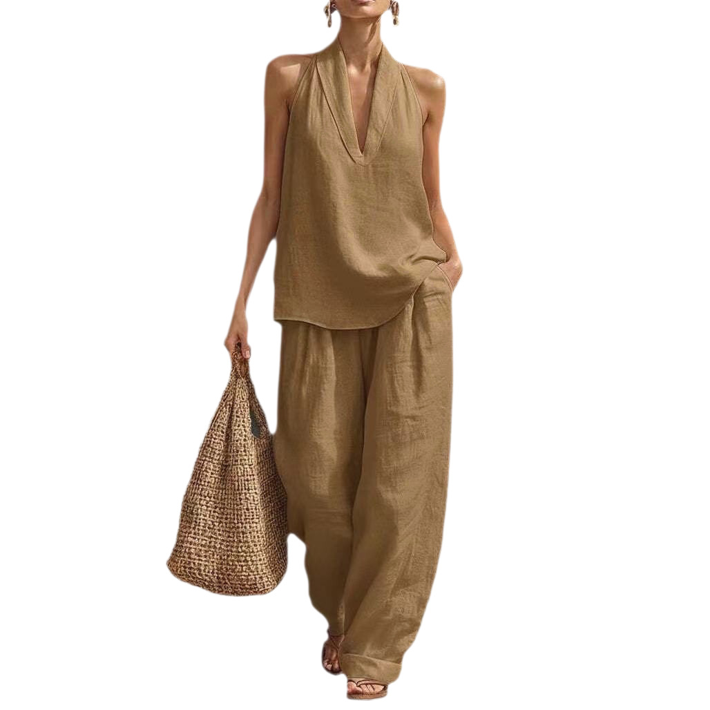 Women's Sleeveless Loose Tank Top With Wide Leg Pants Set 2024 Summer Casual Outfit Fashion Two Piece Set_ecoleips.com