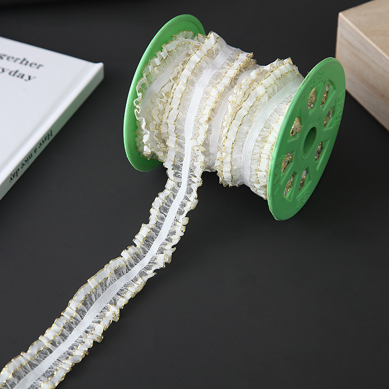 厂家自销2CM-2.5CM双边木耳边弹力松紧带百褶花边雪纱松紧花边