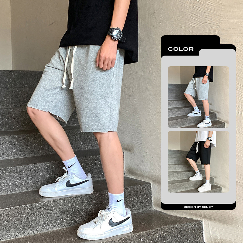 2024 verano nuevos pantalones cortos casuales de algodón elástico sueltos para hombres pantalones deportivos de tendencia recta