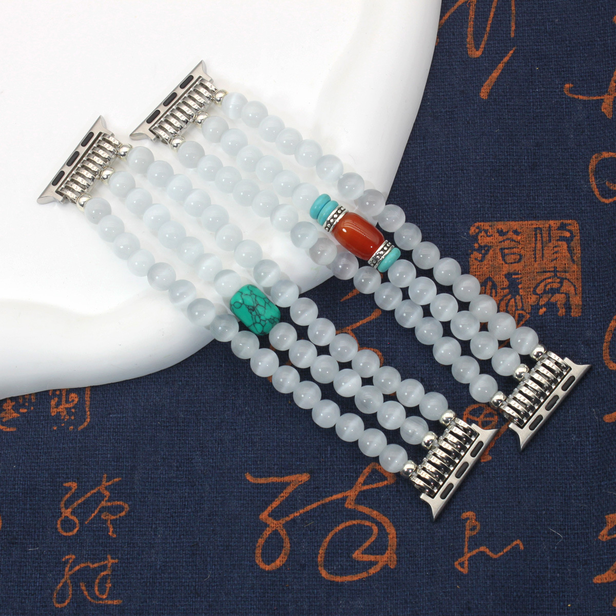 For Apple Watch Cat's Eye Beaded Strap Apple Watch Handmade Bracelet Buddha Beads Watch Strap