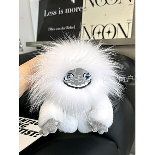 真獭兔毛雪怪小怪兽包包挂饰可爱毛绒狮子皮草钥匙扣雪人奇缘公仔-阿里巴巴