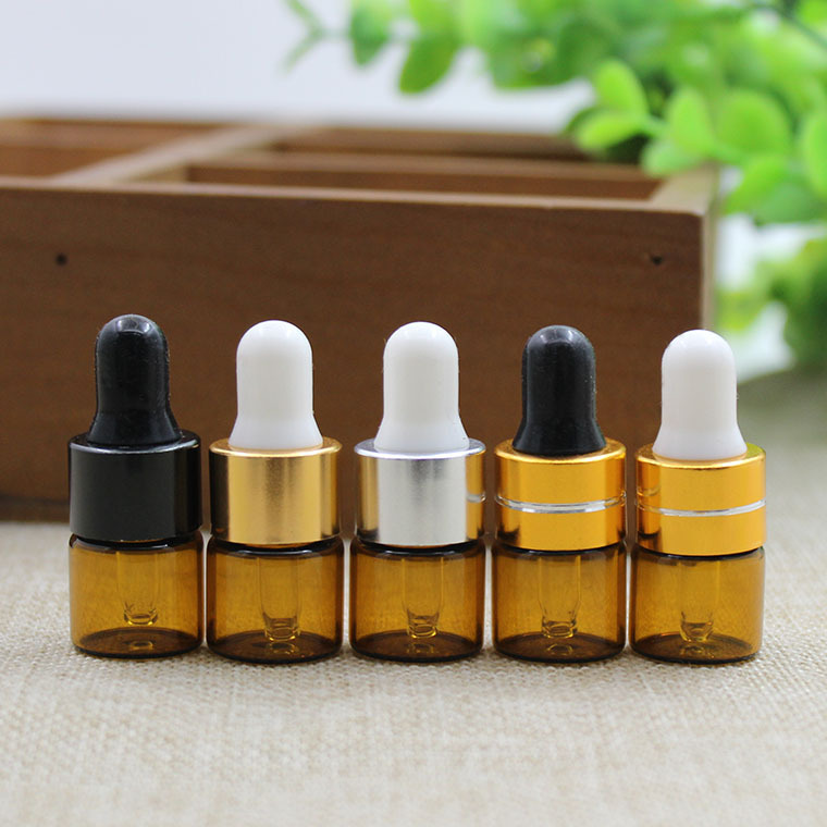 厂家批发 茶色滴管精油瓶1ml 玻璃小样瓶 胶头分装瓶